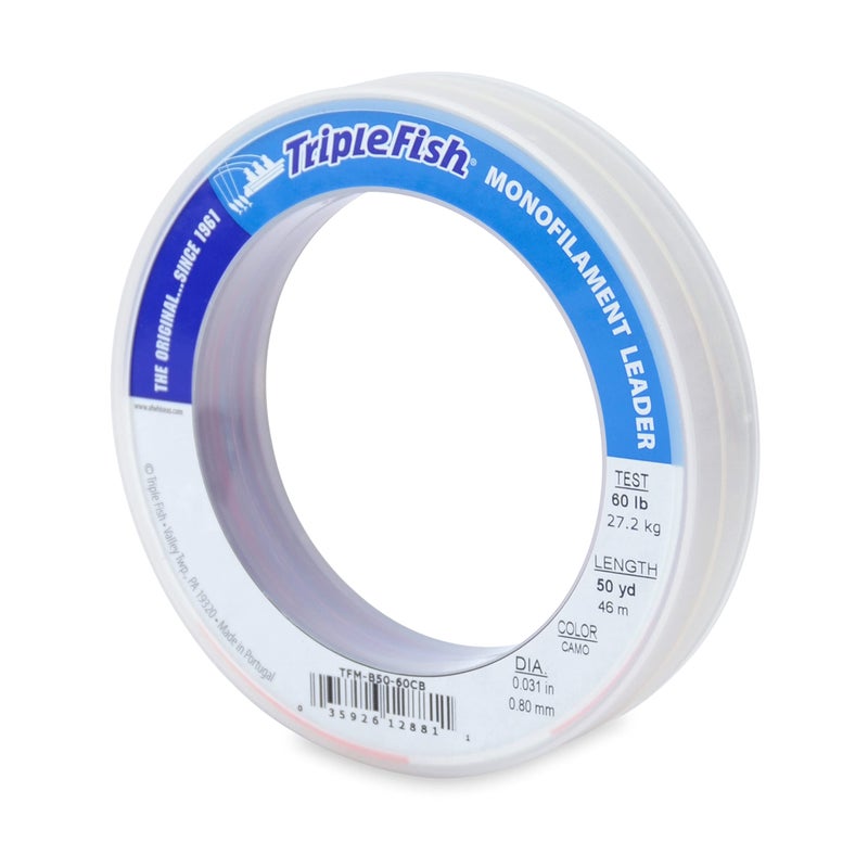 Triple Fish Monofilament Leader, 60 lb / 27.2 kg Test, .031 in / 0.80 mm Dia, Camo, 50 yd / 46 m - Image 1